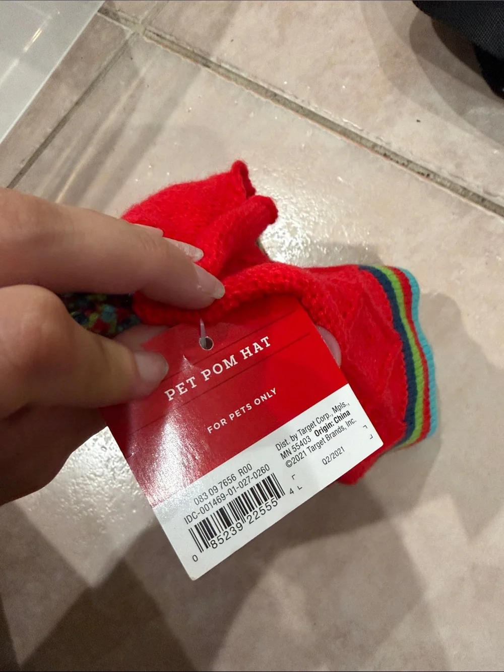 Pet paw hat Kids Red Pom Hat with Ear Ties @@@